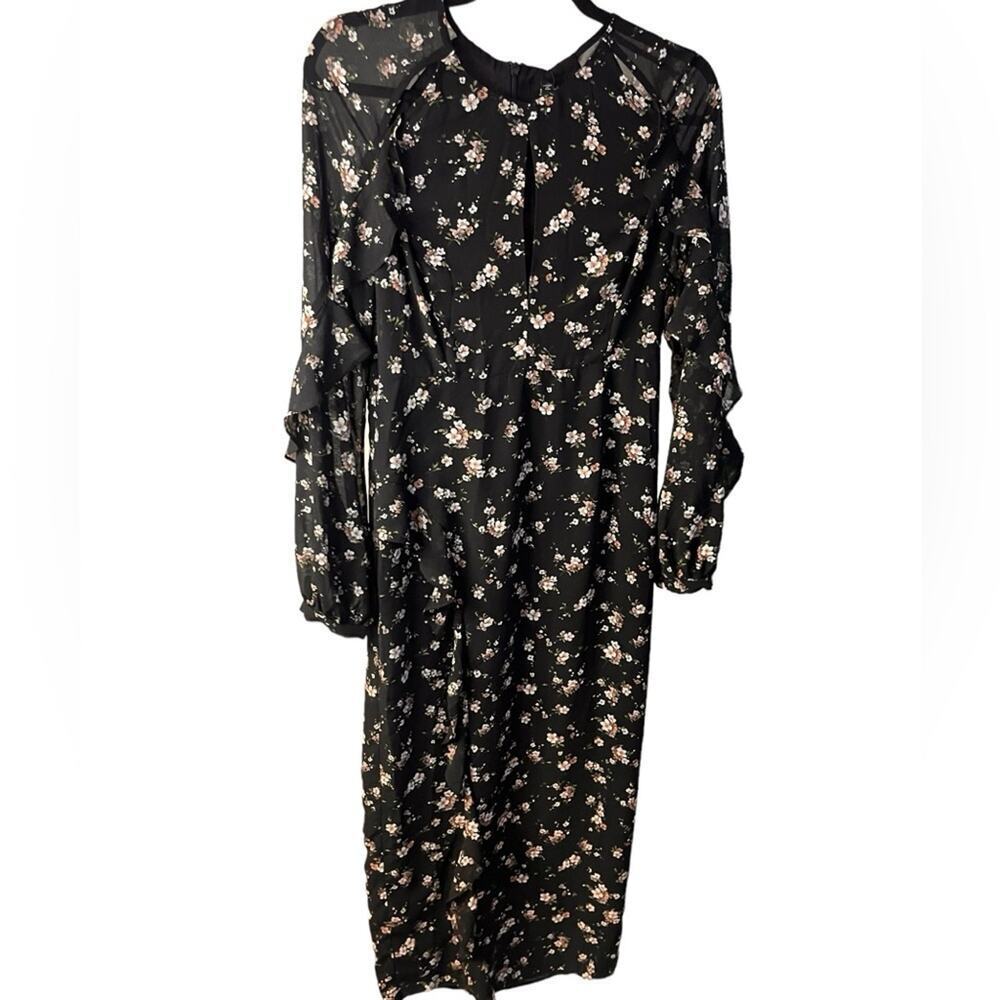 Bardot Black Floral Long Sleeve Maxi Dress NWT Medium
